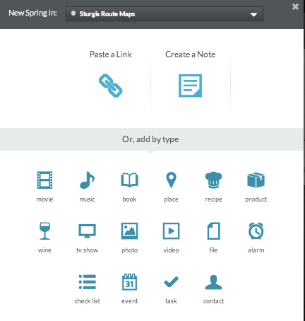 Springpad upload Menu