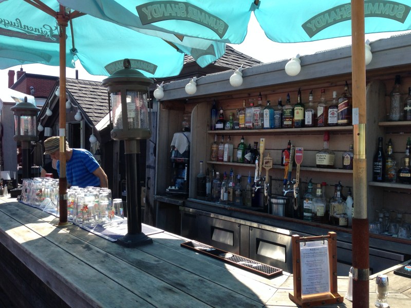 Bar on roofdeck at Boathouse Bistro in Boothbay Harbor
